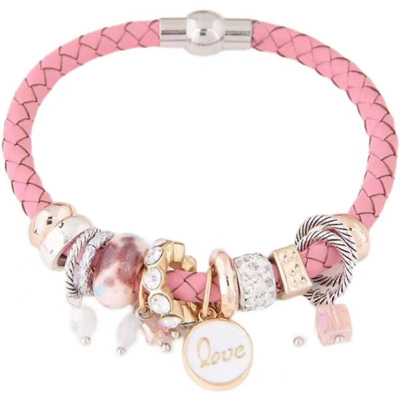 Wholesale Simple Multi-Element Leather Alloy Bracelet